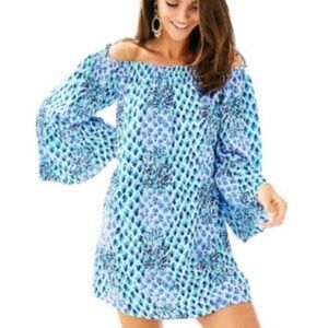 Lilly Pulitzer Nevie Off The Shoulder blue pineapple Dress size medium
